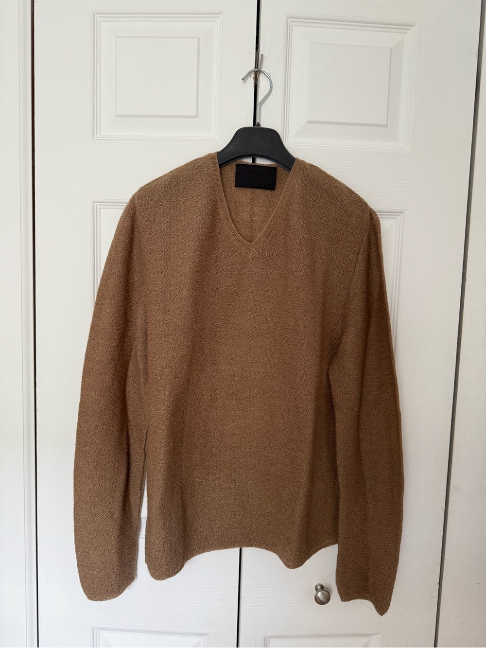 Prada Men's V-Neck Mohair-Wool-Blend Sweater in Camel